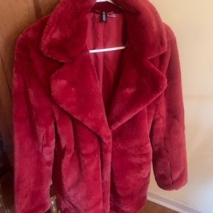 Red furry coat